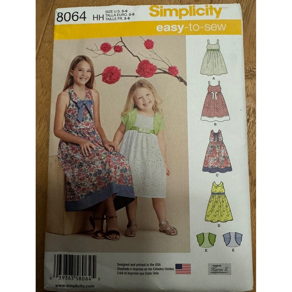 Simplicity 8064 K5 Child's and Girls' Dresses and Bolero 3-6 New Uncut